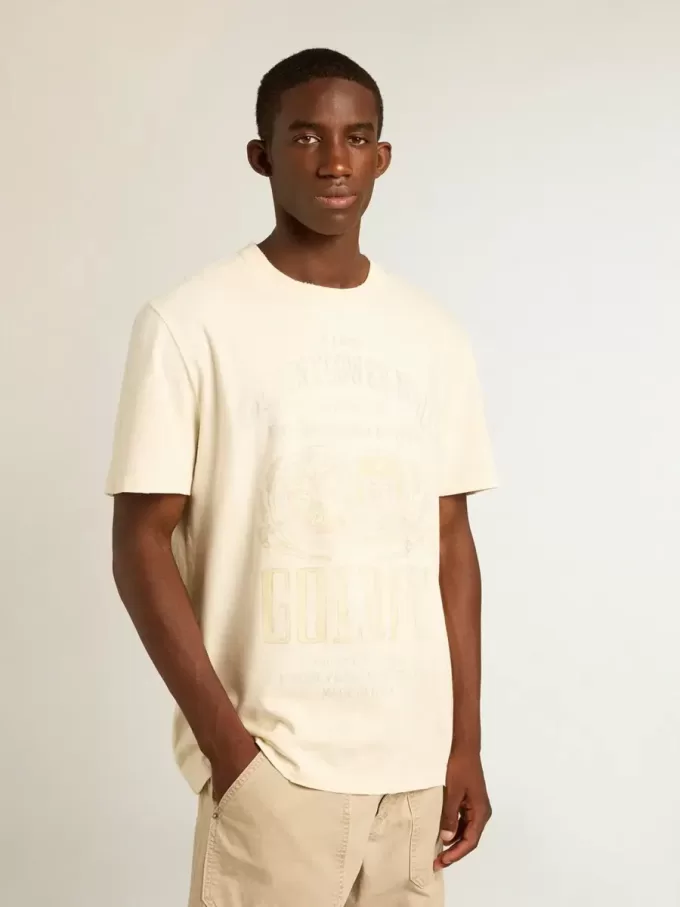 Weißes Herren-T-Shirt aus Baumwolle mit Print auf der Vorderseite Weißes Herren-T-Shirt aus Baumwolle mit Print auf der Vorderseite