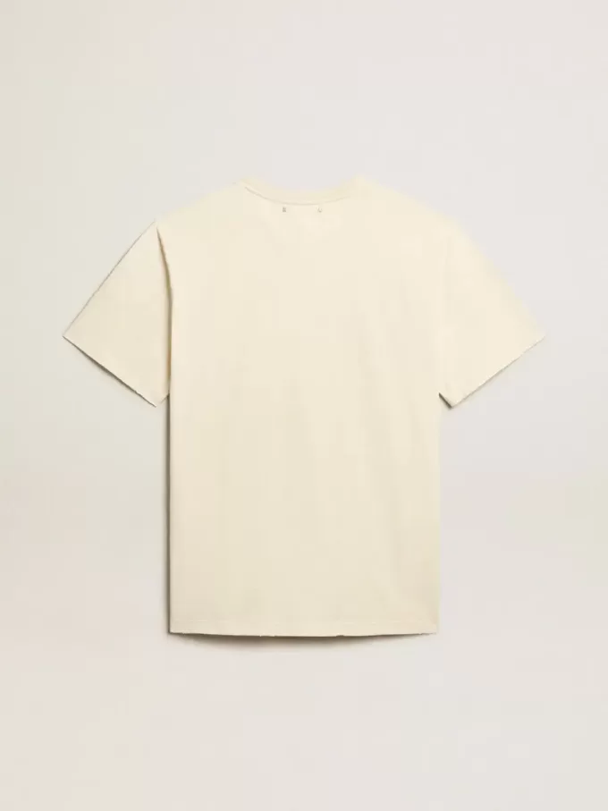 Weißes Herren-T-Shirt aus Baumwolle mit Print auf der Vorderseite Weißes Herren-T-Shirt aus Baumwolle mit Print auf der Vorderseite