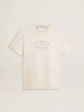 Weißes Herren-T-Shirt im Vintage-Look mit Aufdruck auf der Vorderseite