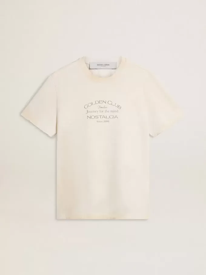 Weißes Herren-T-Shirt im Vintage-Look mit Aufdruck auf der Vorderseite