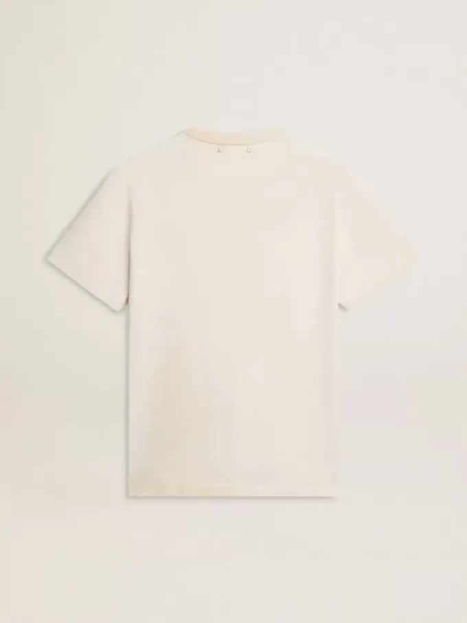 Weißes Herren-T-Shirt im Vintage-Look mit Aufdruck auf der Vorderseite