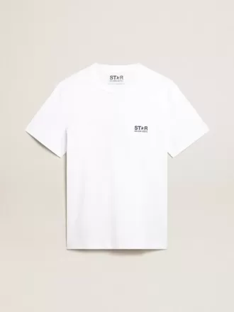 Weißes Herren-T-Shirt mit dunkelblauem Stern auf dem Rücken