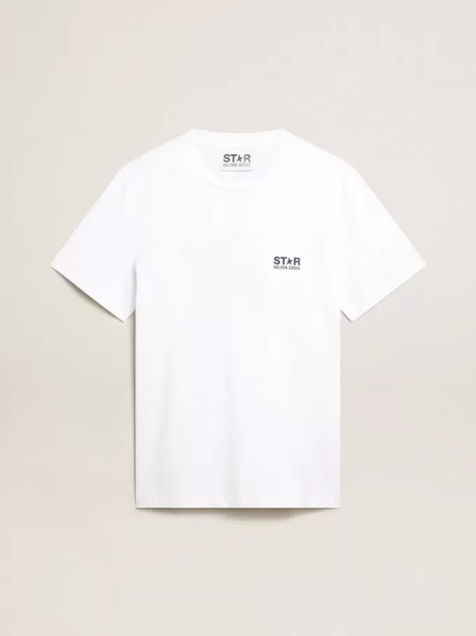 Weißes Herren-T-Shirt mit dunkelblauem Stern auf dem Rücken