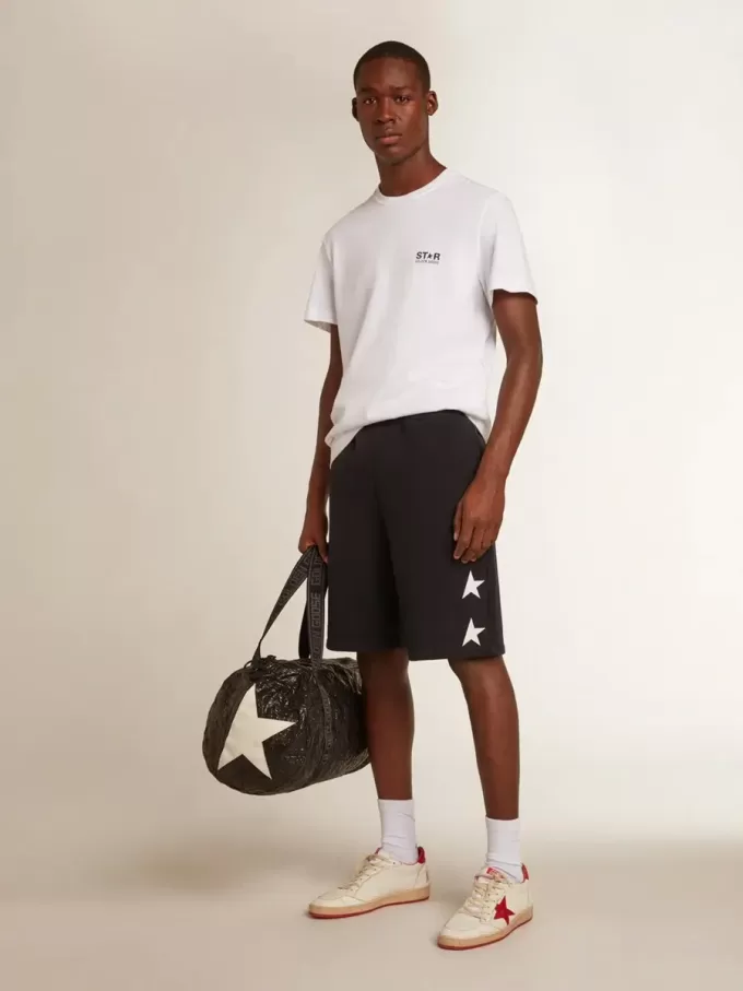 Weißes Herren-T-Shirt mit dunkelblauem Stern auf dem Rücken