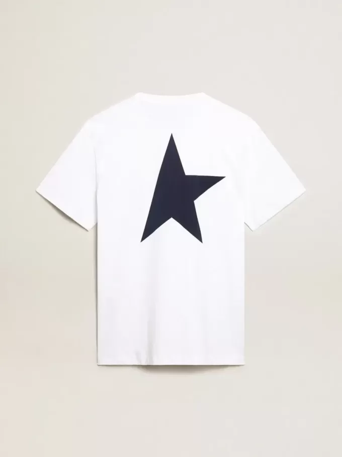 Weißes Herren-T-Shirt mit dunkelblauem Stern auf dem Rücken