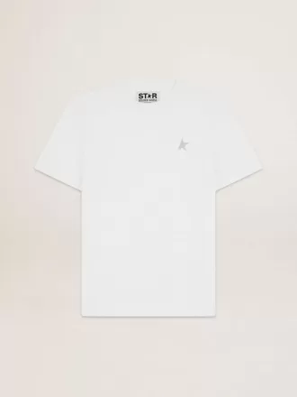 Weißes Herren-T-Shirt mit silbernem Glitzerstern auf der Vorderseite