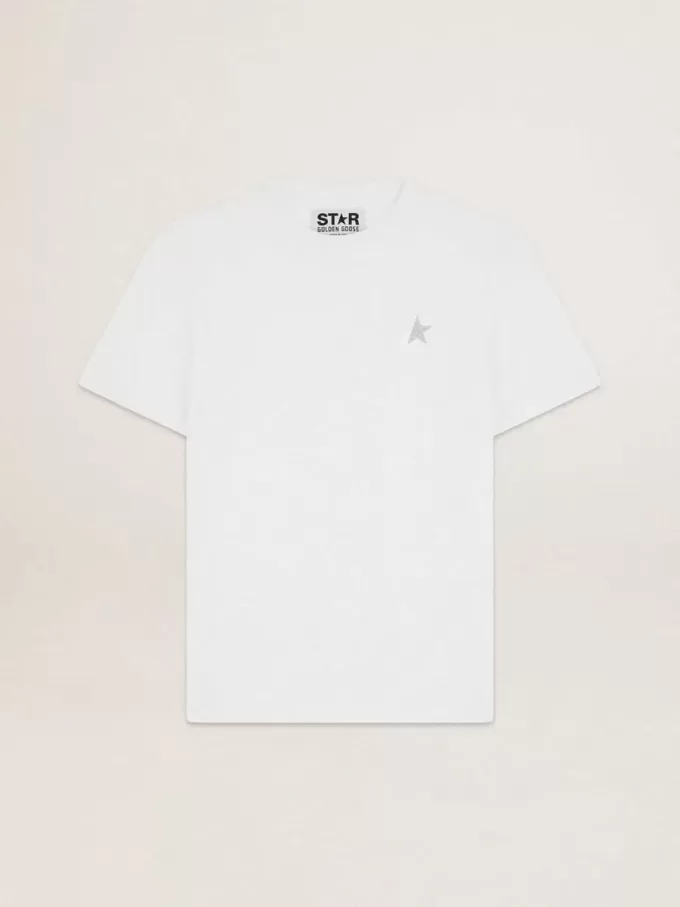 Weißes Herren-T-Shirt mit silbernem Glitzerstern auf der Vorderseite