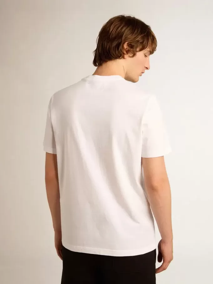 Weißes Herren-T-Shirt mit silbernem Glitzerstern auf der Vorderseite