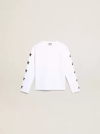 Weißes Langarm-T-Shirt mit kontrastierenden schwarzen Sternen