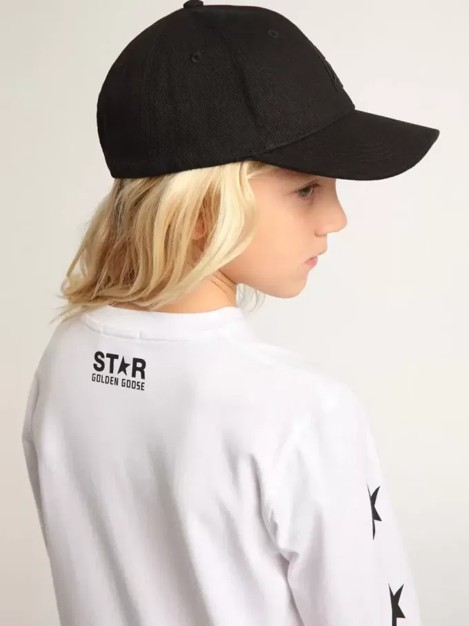Weißes Langarm-T-Shirt mit kontrastierenden schwarzen Sternen