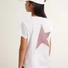 Weißes Mädchen-T-Shirt mit rosa Glitzerlogo und Maxi-Stern