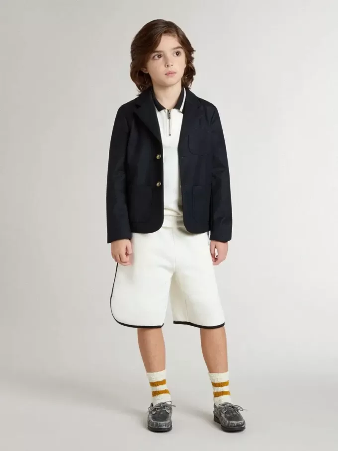 Weißes Polo-Sweatshirt aus Baumwolle für Kinder mit Stickerei auf der Brust und Aufdruck auf dem Rücken