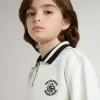 Weißes Polo-Sweatshirt aus Baumwolle für Kinder mit Stickerei auf der Brust und Aufdruck auf dem Rücken