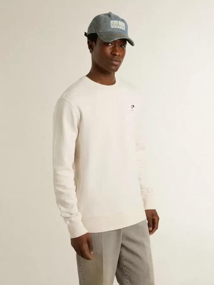 Weißes Sweatshirt für Herren aus Baumwolle mit Aufdruck auf der Rückseite
