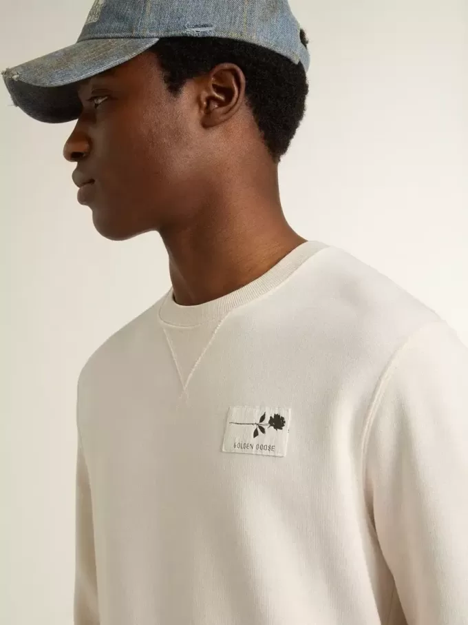 Weißes Sweatshirt für Herren aus Baumwolle mit Aufdruck auf der Rückseite