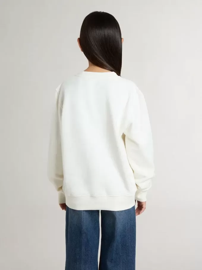 Weißes Sweatshirt für Mädchen mit mehrfarbiger „Golden”-Schrift auf der Vorderseite