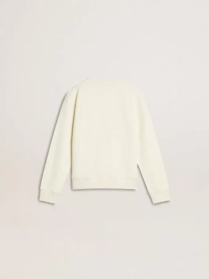 Weißes Sweatshirt für Mädchen mit mehrfarbiger „Golden”-Schrift auf der Vorderseite