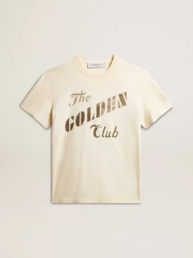 Weißes T-Shirt für Herren aus Baumwolle mit Golddruck Weißes T-Shirt für Herren aus Baumwolle mit Golddruck