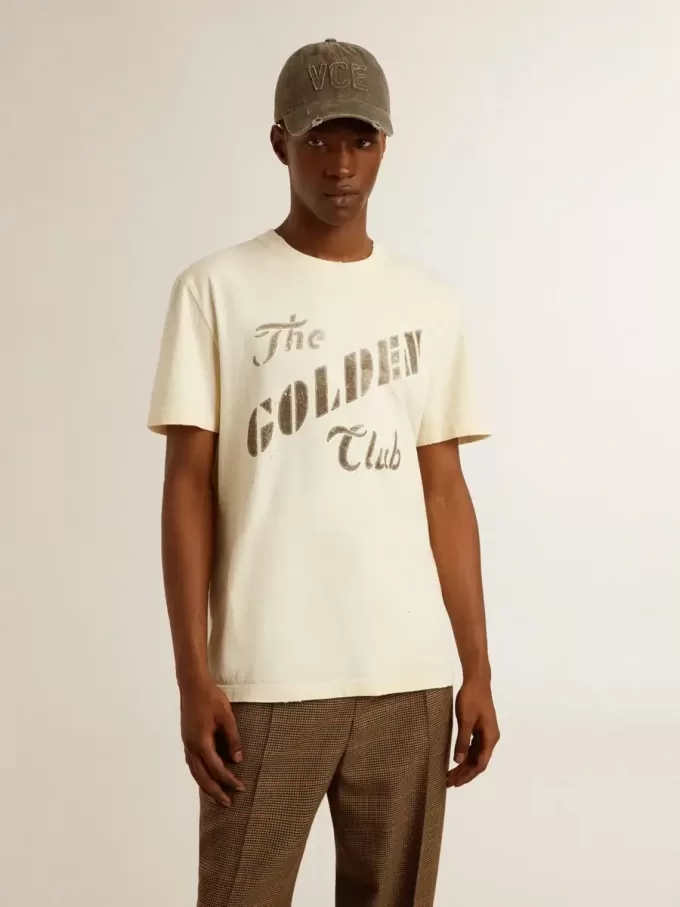 Weißes T-Shirt für Herren aus Baumwolle mit Golddruck Weißes T-Shirt für Herren aus Baumwolle mit Golddruck