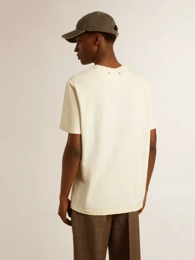 Weißes T-Shirt für Herren aus Baumwolle mit Golddruck Weißes T-Shirt für Herren aus Baumwolle mit Golddruck