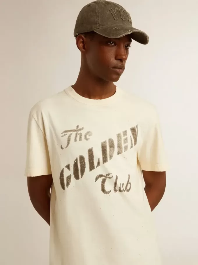 Weißes T-Shirt für Herren aus Baumwolle mit Golddruck Weißes T-Shirt für Herren aus Baumwolle mit Golddruck