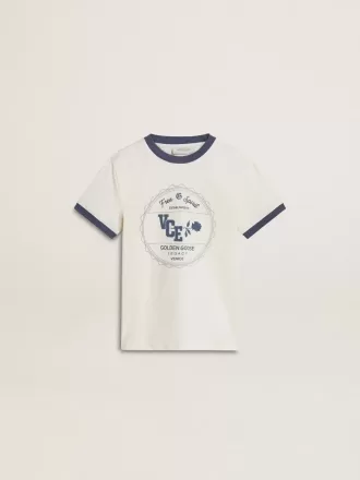 Weißes T-Shirt für Jungen mit blauem Aufdruck
