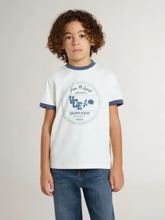 Weißes T-Shirt für Jungen mit blauem Aufdruck