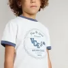 Weißes T-Shirt für Jungen mit blauem Aufdruck Weißes T-Shirt für Jungen mit blauem Aufdruck