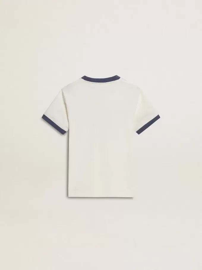 Weißes T-Shirt für Jungen mit blauem Aufdruck Weißes T-Shirt für Jungen mit blauem Aufdruck