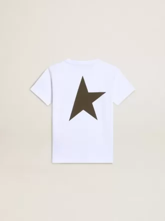 Weißes T-Shirt für Jungen mit kontrastierendem dunkelgrünem Logo und Stern