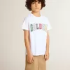 Weißes T-Shirt für Jungen mit mehrfarbigem Golden-Aufdruck