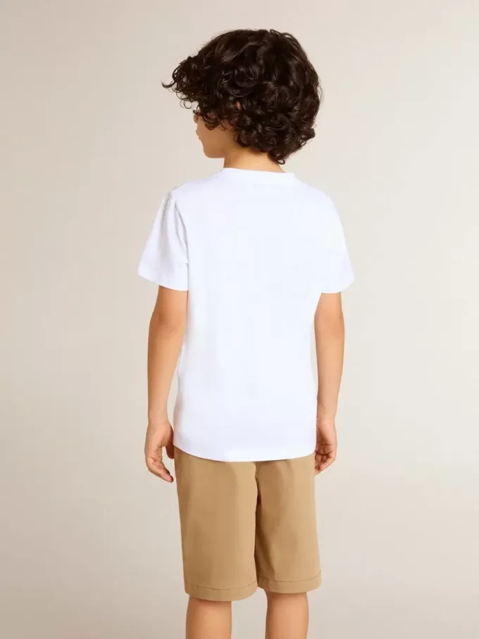 Weißes T-Shirt für Jungen mit mehrfarbigem Golden-Aufdruck