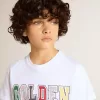 Weißes T-Shirt für Jungen mit mehrfarbigem Golden-Aufdruck
