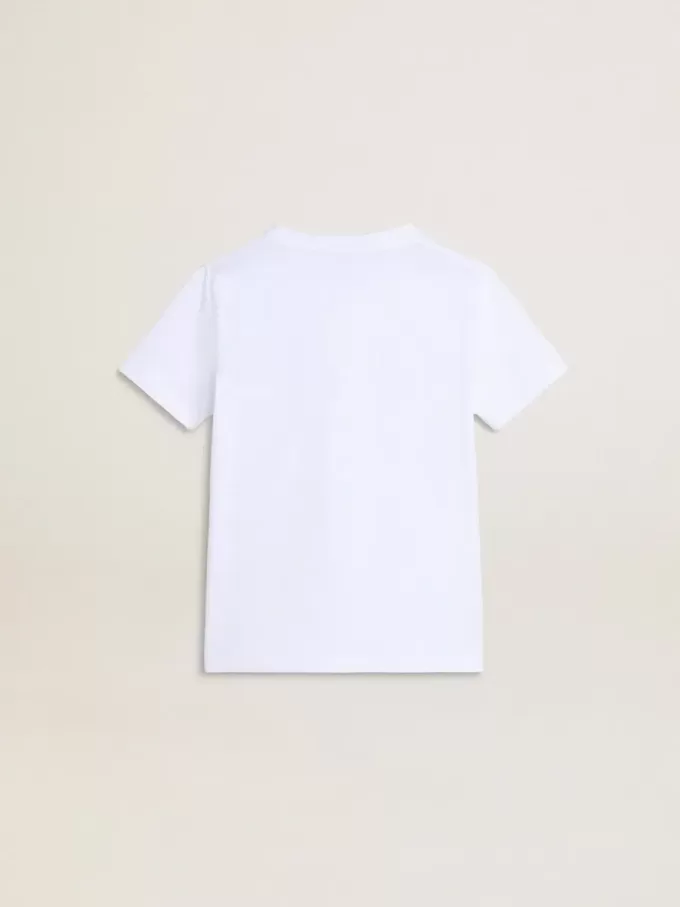 Weißes T-Shirt für Jungen mit mehrfarbigem Golden-Aufdruck