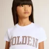 Weißes T-Shirt für Mädchen mit rosa Glitzer und goldener Schrift Weißes T-Shirt für Mädchen mit rosa Glitzer und goldener Schrift