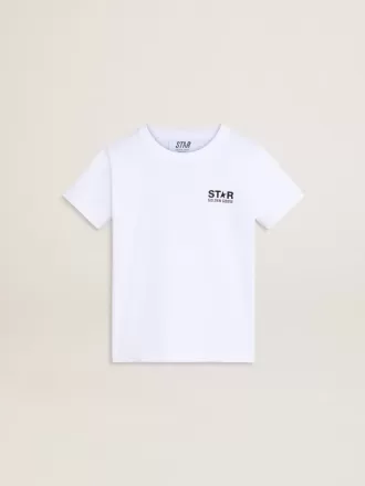 Weißes T-Shirt mit kontrastierendem schwarzem Logo und Stern
