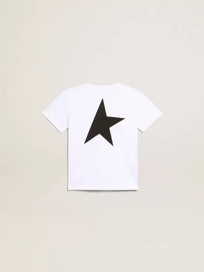 Weißes T-Shirt mit kontrastierendem schwarzem Logo und Stern Weißes T-Shirt mit kontrastierendem schwarzem Logo und Stern