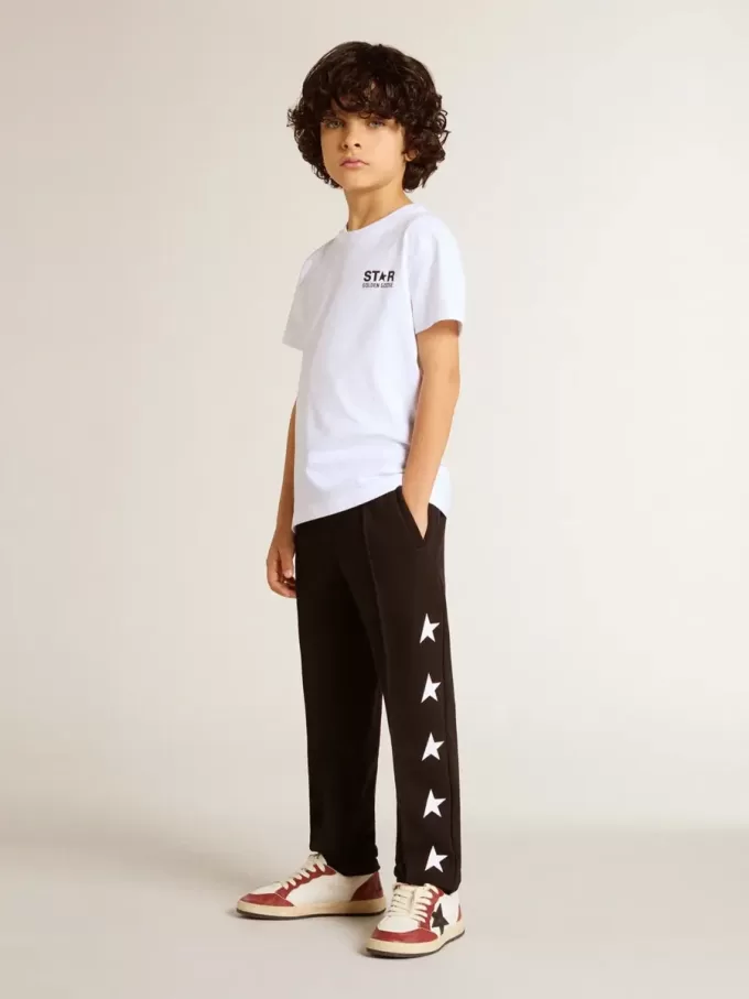 Weißes T-Shirt mit kontrastierendem schwarzem Logo und Stern Weißes T-Shirt mit kontrastierendem schwarzem Logo und Stern