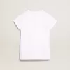 Weißes T-Shirt mit zentralem goldenen Schriftzug aus Kristallen