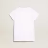 Weißes T-Shirt mit zentralem goldenen Schriftzug aus Kristallen