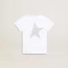Weißes und silbernes T-Shirt mit Logo und Maxi-Stern in silbernem Glitzer Weißes und silbernes T-Shirt mit Logo und Maxi-Stern in silbernem Glitzer