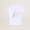 Weißes und silbernes T-Shirt mit Logo und Maxi-Stern in silbernem Glitzer Weißes und silbernes T-Shirt mit Logo und Maxi-Stern in silbernem Glitzer