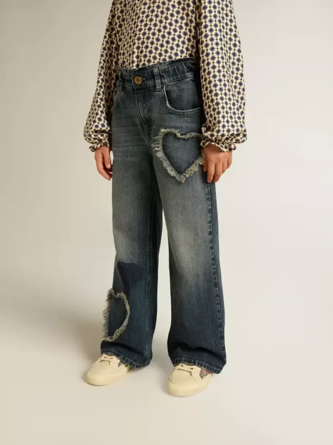 Weite Jeans für Mädchen aus blauem Denim