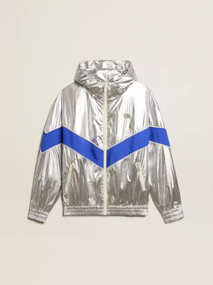 Windjacke für Damen aus silbernem Funktionsmaterial Windjacke für Damen aus silbernem Funktionsmaterial