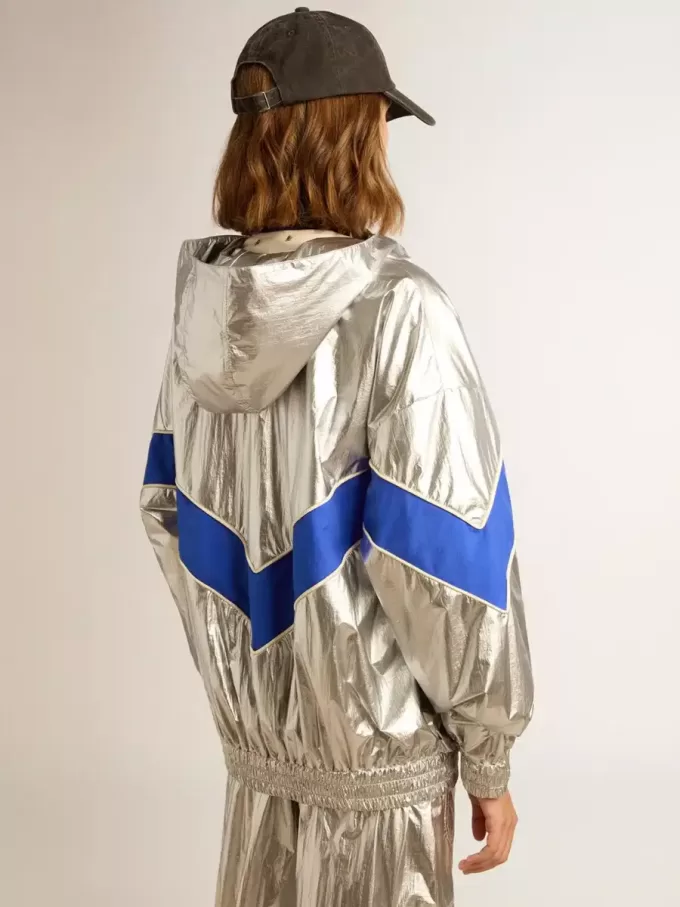 Windjacke für Damen aus silbernem Funktionsmaterial Windjacke für Damen aus silbernem Funktionsmaterial