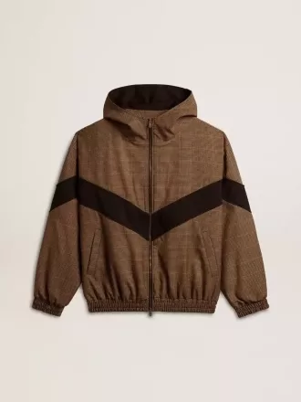 Windjacke in Beige und Schwarz mit Hahnentrittmuster