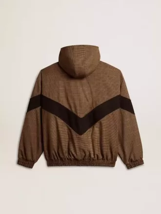 Windjacke in Beige und Schwarz mit Hahnentrittmuster