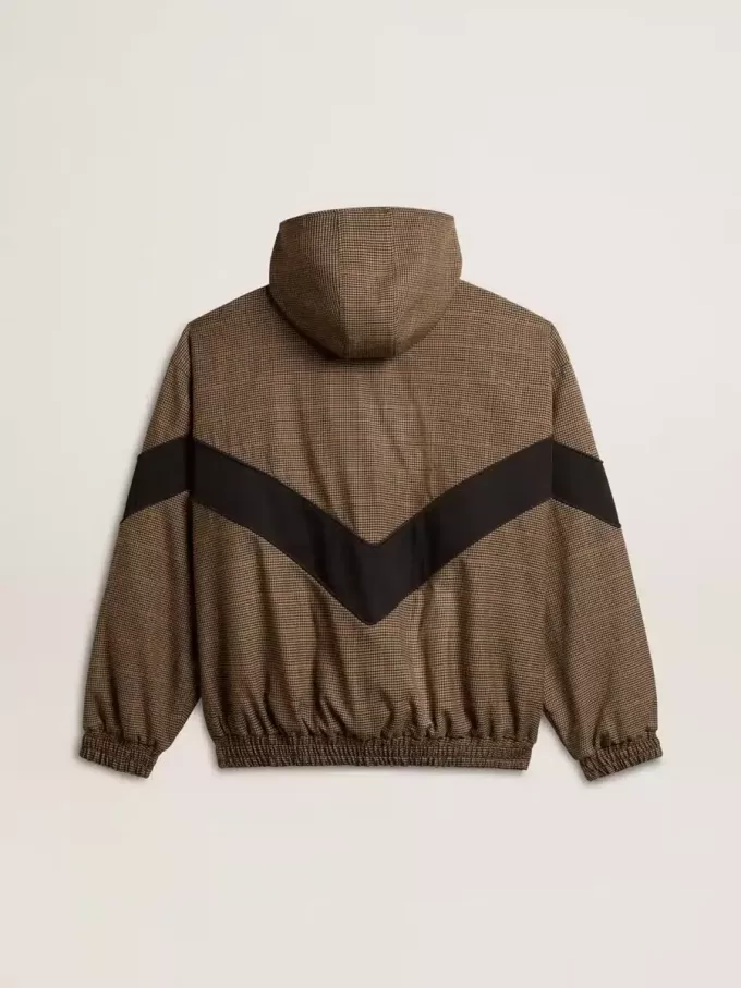 Windjacke in Beige und Schwarz mit Hahnentrittmuster