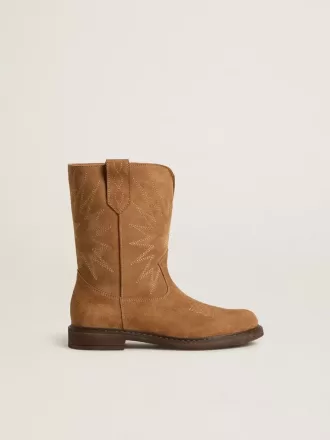 Wish Junior Stiefel aus kamelfarbenem Wildleder mit Sternstickerei