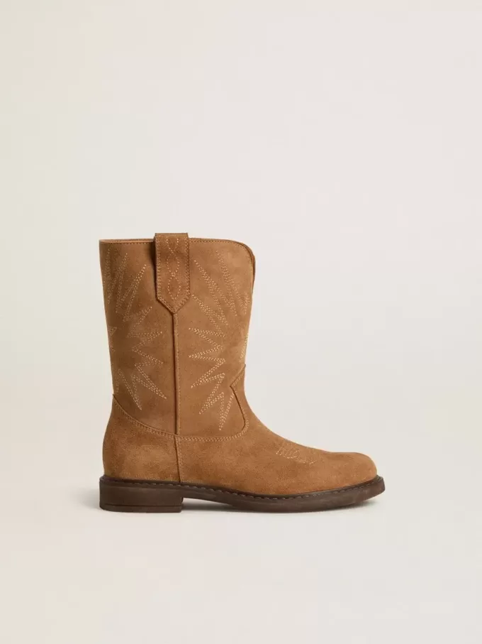 Wish Junior Stiefel aus kamelfarbenem Wildleder mit Sternstickerei